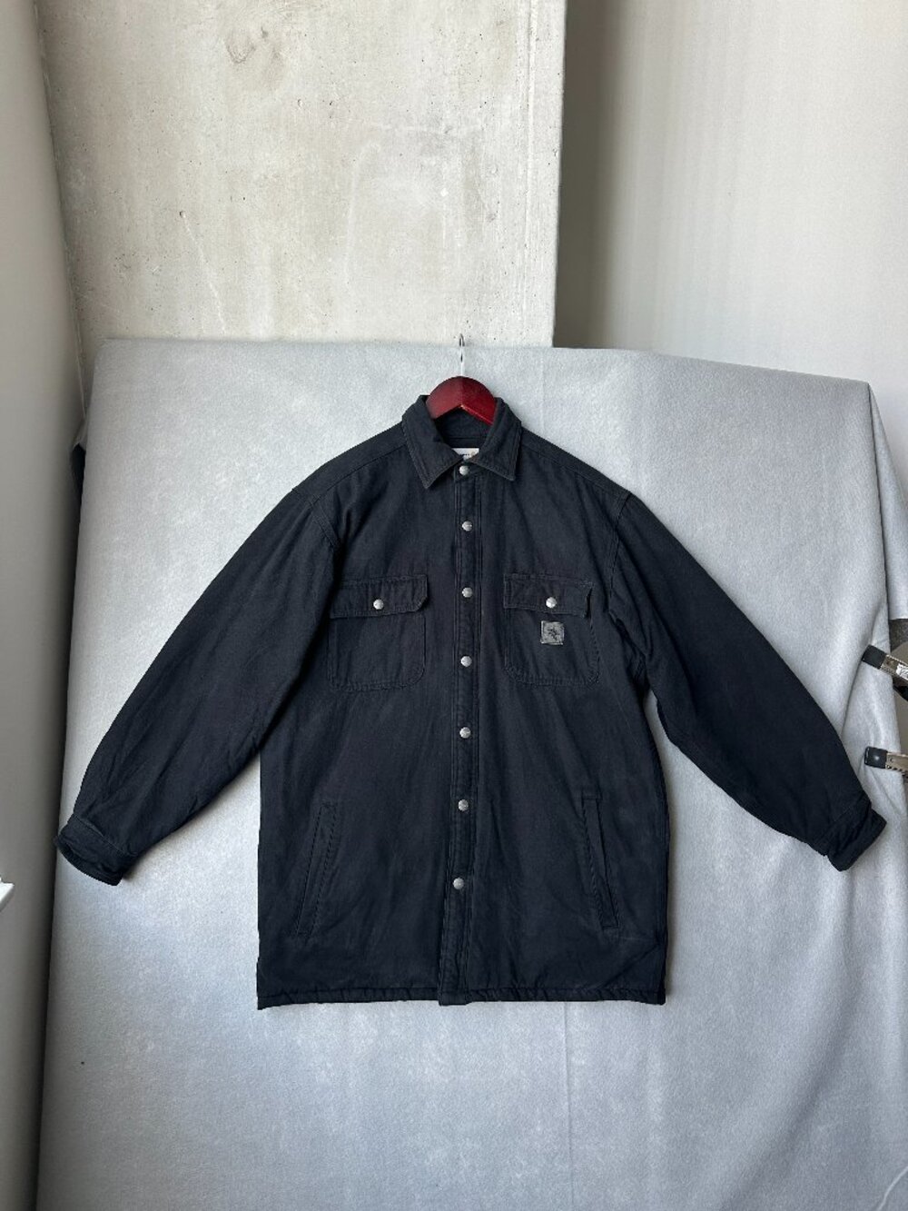 Carhartt Chore Flannel Shirt Jacket Mens Medium Black Quilted Lined Snap 100093